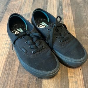 Boys Vans all black lace up shoes. Size 5.